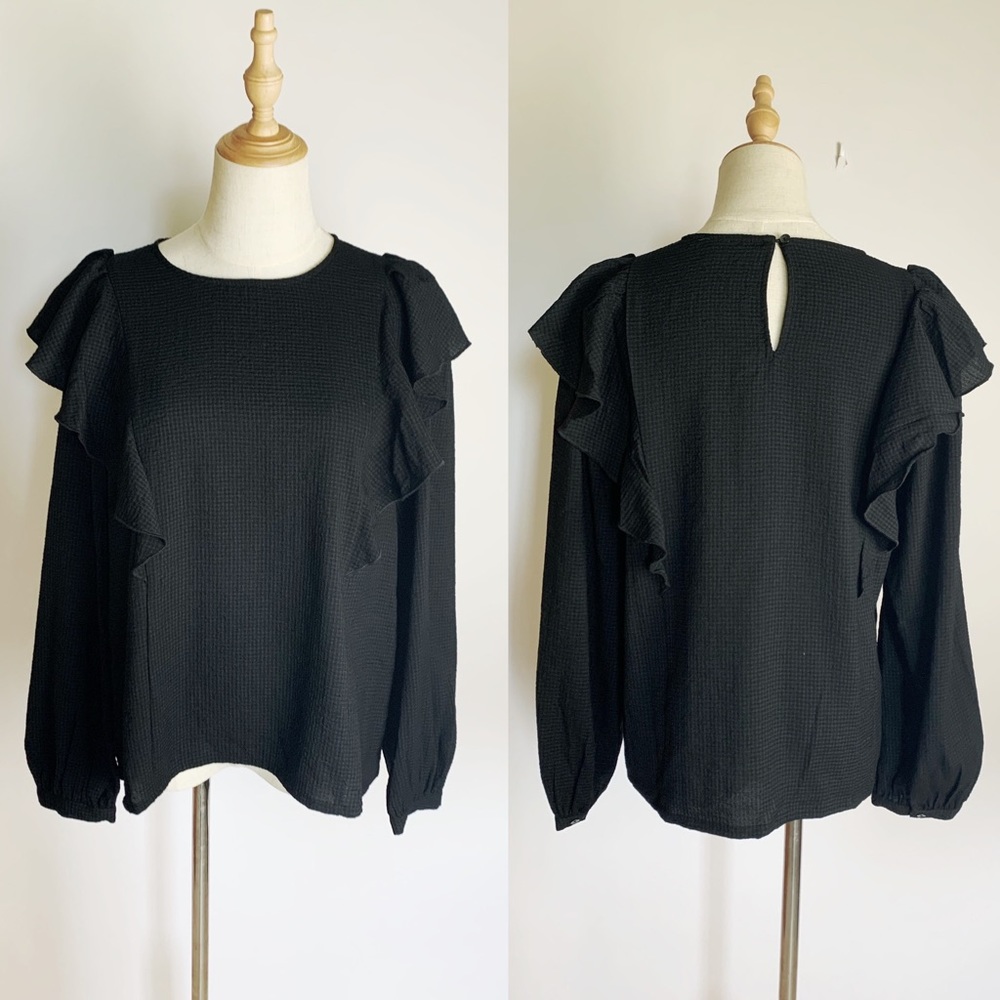 MADEWELL Black Ruffle Long Sleeve Blouse Size M